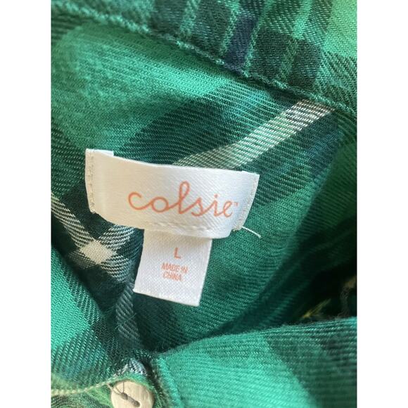 colsie green plaid button up long sleeve shirt Size L - Picture 3 of 4